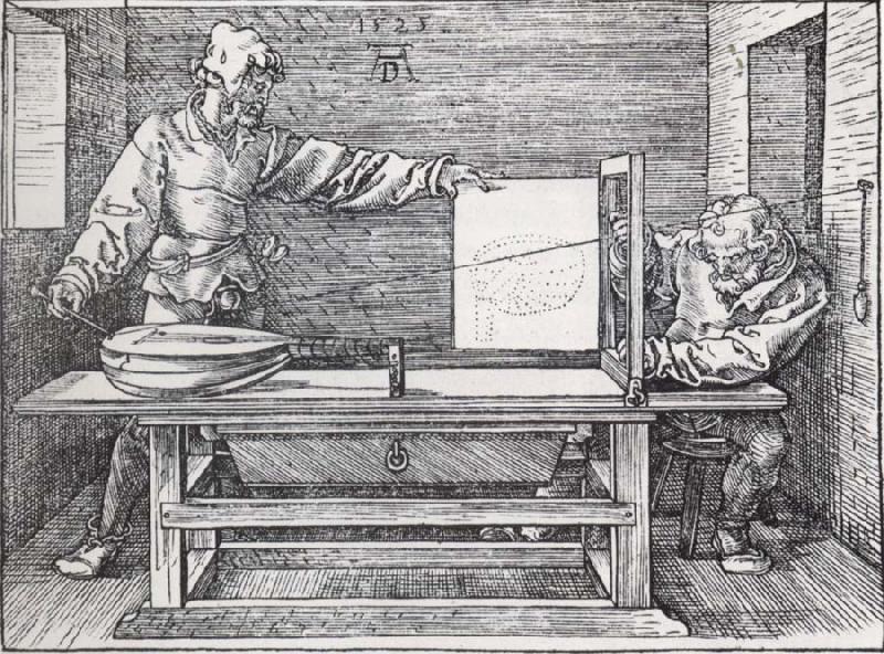 Jacopo de Barbari Man Drawing a lute with the monogram of the artist from the Manual of Measure-ment china oil painting image